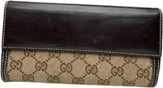 Gucci Pre-owned GG Monogram Continental Lange Portemonnee - Dames - Vintage Accessoires - Beige - ONE Size - Leer - Vintage