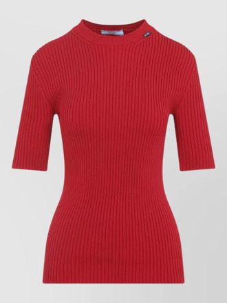 Prada mock neck ribbed knit short sleeve top