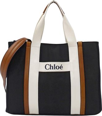 Chlo&eacute; Black Canvas Shoulder Bag Tote Bag (Pre-Owned)
