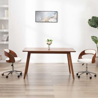 vidaXL Silla Oficina Giratoria Madera Curvada Cuero Sint&eacute;tico Blanco