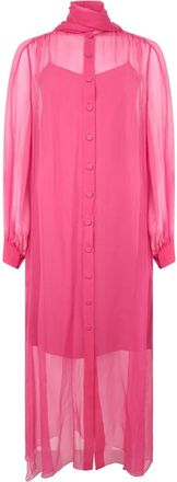 Alberta Ferretti Kleedjes, Dames, Roze, M, Zijden Blousejurk met Lange Mouwen en Transparante Stof