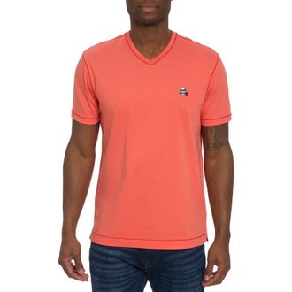 Robert Graham Eye of the Skull Short Sleeve V-Neck T-Shirt in Coral at Nordstrom, Size Small