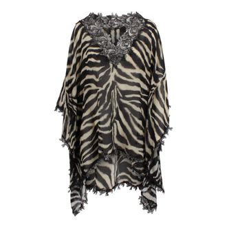 Ermanno Scervino Tunics, female, Multicolor, Size: M Short Cotton and Silk Kaftan with Lace