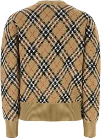 Burberry Womens Check-Pattern Wool Blend Sweater Beige Polyester