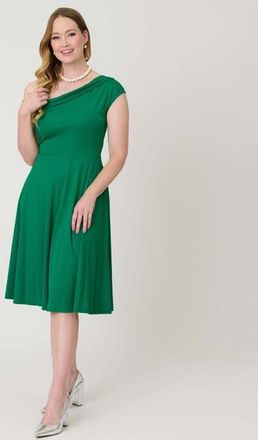 Unique Vintage Asymmetrical Neck Swing Dress in Green Solid at Nordstrom, Size Medium
