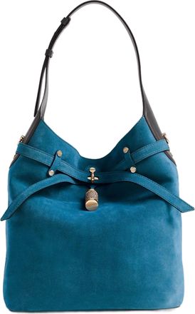 Borbonese Medium Teal Suede Bucket Bag with Adjustable Strap