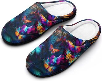Generic Abstract Butterfly Palm Mens Slippers Memory Foam Winter Warm Sandals Slip On House Shoes Size 7-14