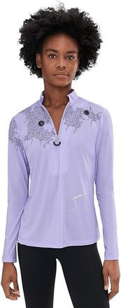 Jamie Sadock Sunsense Mesh Print Long Sleeve Quarter Zip Womens Clothing Purple : SM, Polyester/Spandex