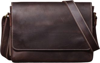 Generic Mens Leather Shoulder Bag Vintage Flap Messenger Daily Casual Crossbody Bags(Dark Brown)