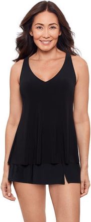 Aqua Green V-Neck Ladder Trim Racerback Full Coverage Tankini Swimsuit Top in Black at Nordstrom, Size X-Large