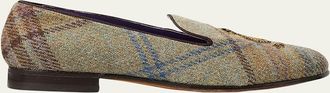 Ralph Lauren Purple Label Mens Alonzo Crest Wool Plaid Smoking Slippers