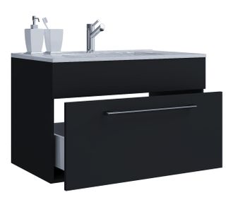 ebuy24 Vcm 2 Piezas Lavabo Lavabo Gabinete Inferior Ancho 60 Cm Juego De Muebles De Ba&ntilde;o Colgando Con Caj&oacute;n Badinos (negro)