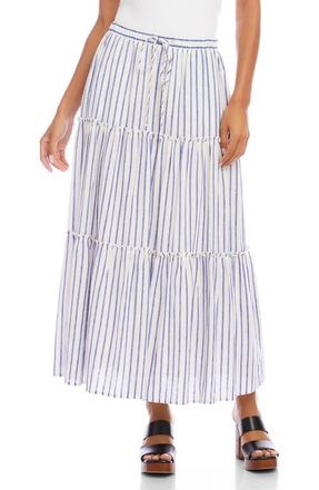 Karen Kane Tiered Stripe Midi Skirt in Blue/White at Nordstrom, Size X-Small P