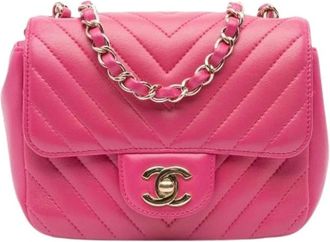 Chanel Pre-owned Mini Chevron Classic Flap - Dames - Vintage Schoudertas - Roze - ONE Size - Leer - Vintage