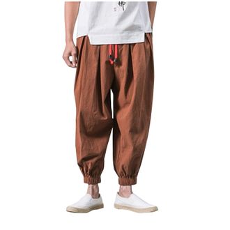 Generic Mrat Mens Cotton Linen Trousers Baggy Casual Harem Pants Wide Leg Kidoriman Pants Drawstring Pirate Costume Hippie Clothes Joggers with Pockets Elasti