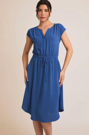 Gilli V Notch Round Neck Short Sleeve Dress In Blue