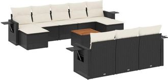 vidaXL Set De Sof&aacute;s De Jard&iacute;n 11 Pzas Y Cojines Rat&aacute;n Sint&eacute;tico Negro Vidaxl