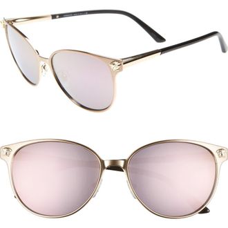 Versace Glam Medusa 57mm Cat Eye Sunglasses in Pink Gold /Dark Grey Mirror Pink at Nordstrom