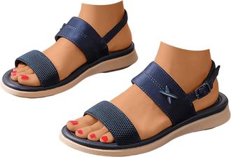 Generic Summer Womens Casual Sandals with Adjustable Buckle for Beach Walking and Everyday Comfortable Massage Footwear (Blue, 6.5)