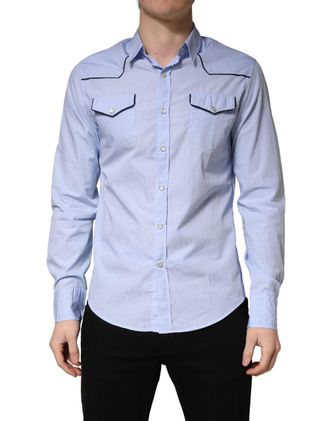 Aglini Light Blue Slim Fit Collared Long Sleeve Casual Mens Shirt (Pre-Owned)