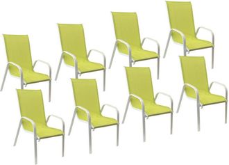 Happy Garden Lote De 8 Sillas Marbella En Textileno Verde Aluminio Blanco