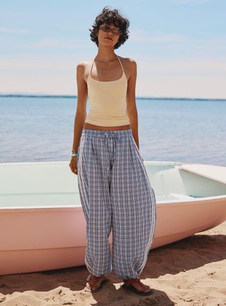 Twik Womens Checked seersucker barrel-leg pant