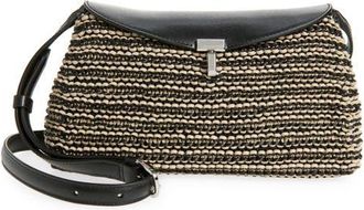 Toteme T-Lock Top Handle Woven Leather Clutch in Black/Sand at Nordstrom