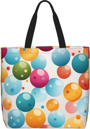 Generic Rainbow Polka Dots Grocery Bag Portable Shoulder Bag Eco Friendly Shopping Bags For Beach Work College