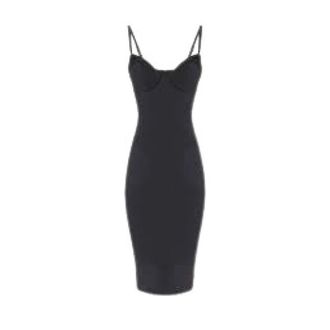 Elisabetta Franchi Zwarte Midi Jurk met Schede Lijn - Dames - Casual kleedjes - Zwart - XS - Polyester - Kleedjes