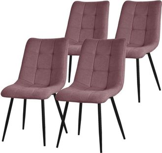ML Design Ml-design - Juego De 4 Sillas De Comedor Color Rosa Oscuro Asiento Acolchado Para Cocina O Sal&oacute;n Con Funda De Tela Y Patas De Acero Negro Sill&oacute;n Tapiz