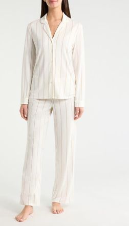 Nordstrom Moonlight Eco Knit Pajamas in Ivory- Tan Calm Pinstripe at Nordstrom, Size X-Small