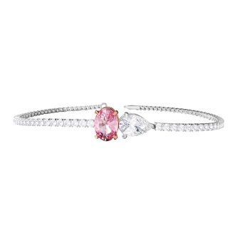 Diamond2Deal 14k White Gold 3.9 Ct Oval Pear Cut White & Pink Lab Grown Diamond Bangle Bracelet 7 VVS-VS, E-F