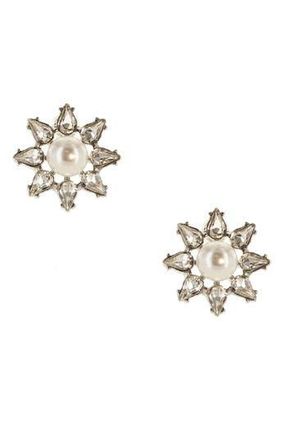 Olivia Welles Naia Imitation Pearl & Crystal Stud Earrings in Gray at Nordstrom Rack