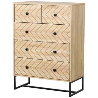 HOMCOM Armario Auxiliar Cajonera C&oacute;moda 5 Cajones Mesilla De Noche Organizador Almacenaje Oficina 80x39,5x110cm
