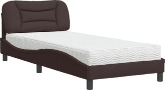 vidaXL Cama Con Colch&oacute;n Tela Marr&oacute;n Oscuro 90x190 Cm Vidaxl