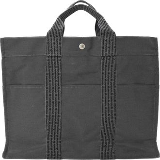 Herm&egrave;s Gray Nylon Canvas Tote Bag (Pre-Owned)