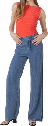 BLACK TAPE Drapey Two Tone Trousers In Blue Washed