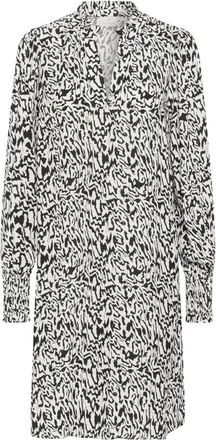 Kaffe Grafische Lijnen Jurk met Smock Manchetten - Dames - Korte kleedjes - Zwart - XS - Kleedjes