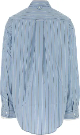 Ami Womens Embroidered Poplin Oversize Shirt Bleu Cachemire-Ivoire Exterior: Cotton Camicie Cachemire/ivoire