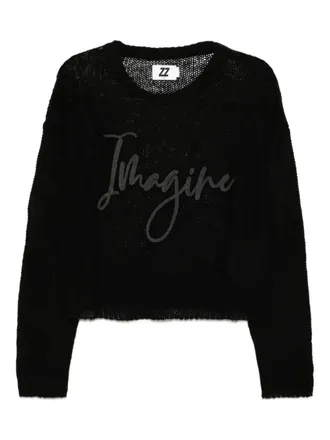 Izzue embroidered-slogan semi-sheer jumper - women - Acrylic - S - Black