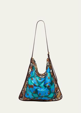 Dries Van Noten Scarf-Print Flat Hobo Bag
