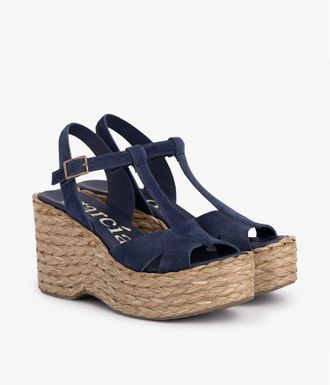 Pedro Garcia Dark blue suede wedge sandal | Domiel | SS25