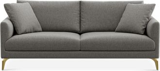 Castlery Lena Sofa Customized, Dark Grey Performance Classic Twill, Brass Legs, Spill Resistant, Removable Covers for Sofas