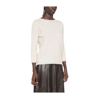 Fabiana Filippi Fijngebreide trui met boothals - Dames - Ronde hals truien - Beige - M - Truien & Vesten