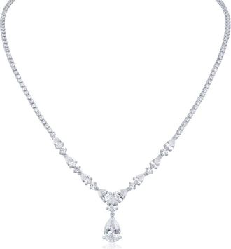 Kenneth Jay Lane Round & Pear Cubic Zirconia Drop Necklace in Clear/Silver at Nordstrom Rack, Size 16