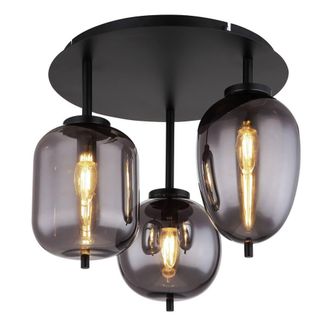 Netlighting Blacky Globe Ceiling Light Matt Black Smoke Glass Shade 3x E14