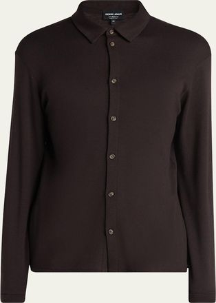 Giorgio Armani Mens Solid Cashmere Button-Down Shirt