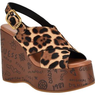 Guess Yarisel Platform Wedge Sandal in Medium Brown at Nordstrom, Size 9.5