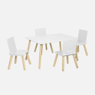 Sweeek Set tavolo rettangolare per bambini in legno di pino con 4 sedie