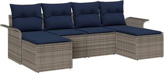 vidaXL Conjunto De Sof&aacute; De Jard&iacute;n 6 Uds. Gris Rat&aacute;n Sint&eacute;tico Vidaxl